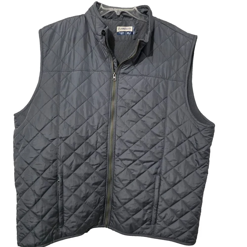 Magellan Classic Fit Men Puffer Lightweight Vest Gray Quilted Full Zip 3XL